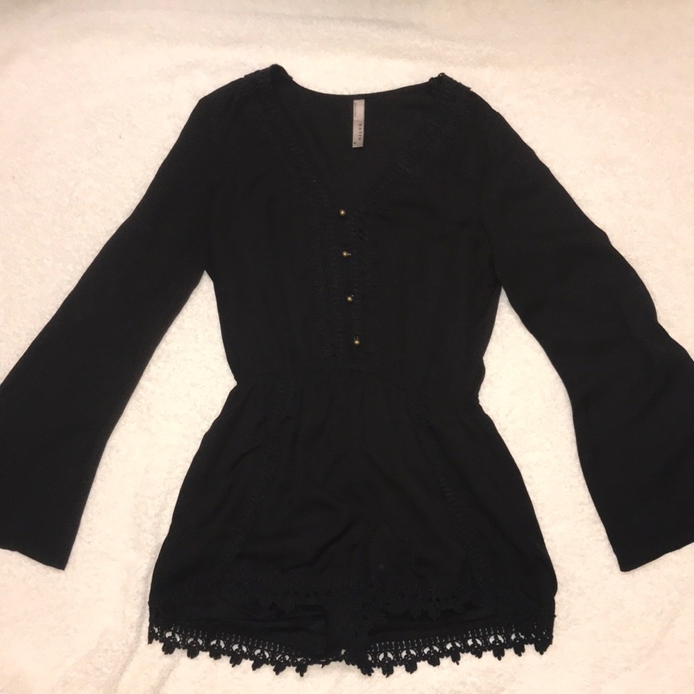 Black embroidered romper